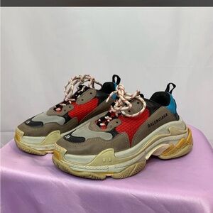 Balenciaga Multicolor Red & Brown Triple S Chunky Sneakers